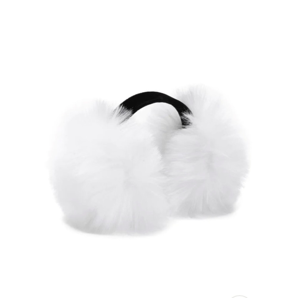 White Warm, Soft & Fuzzy Faux Fur Oversized Ear Muffs with Black Velvet Band